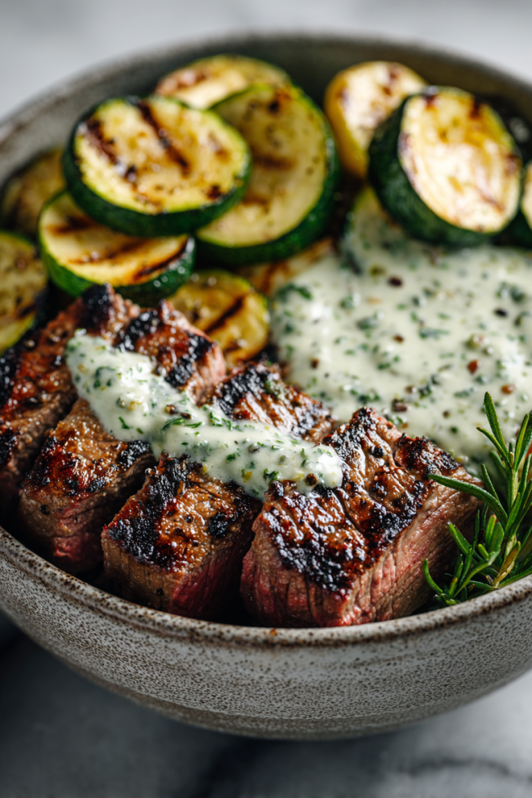 Grilled Steak Bowl with Creamy Zucchini