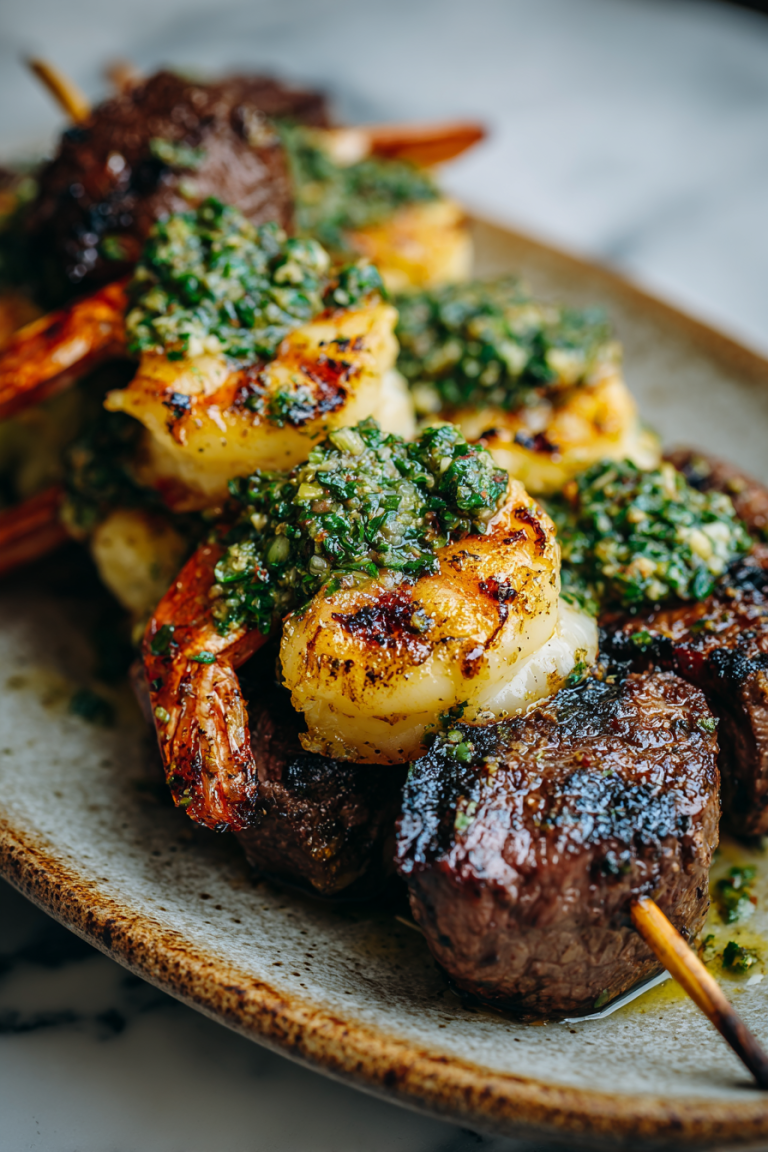 Grilled Surf Turf Skewers with Chimichurri