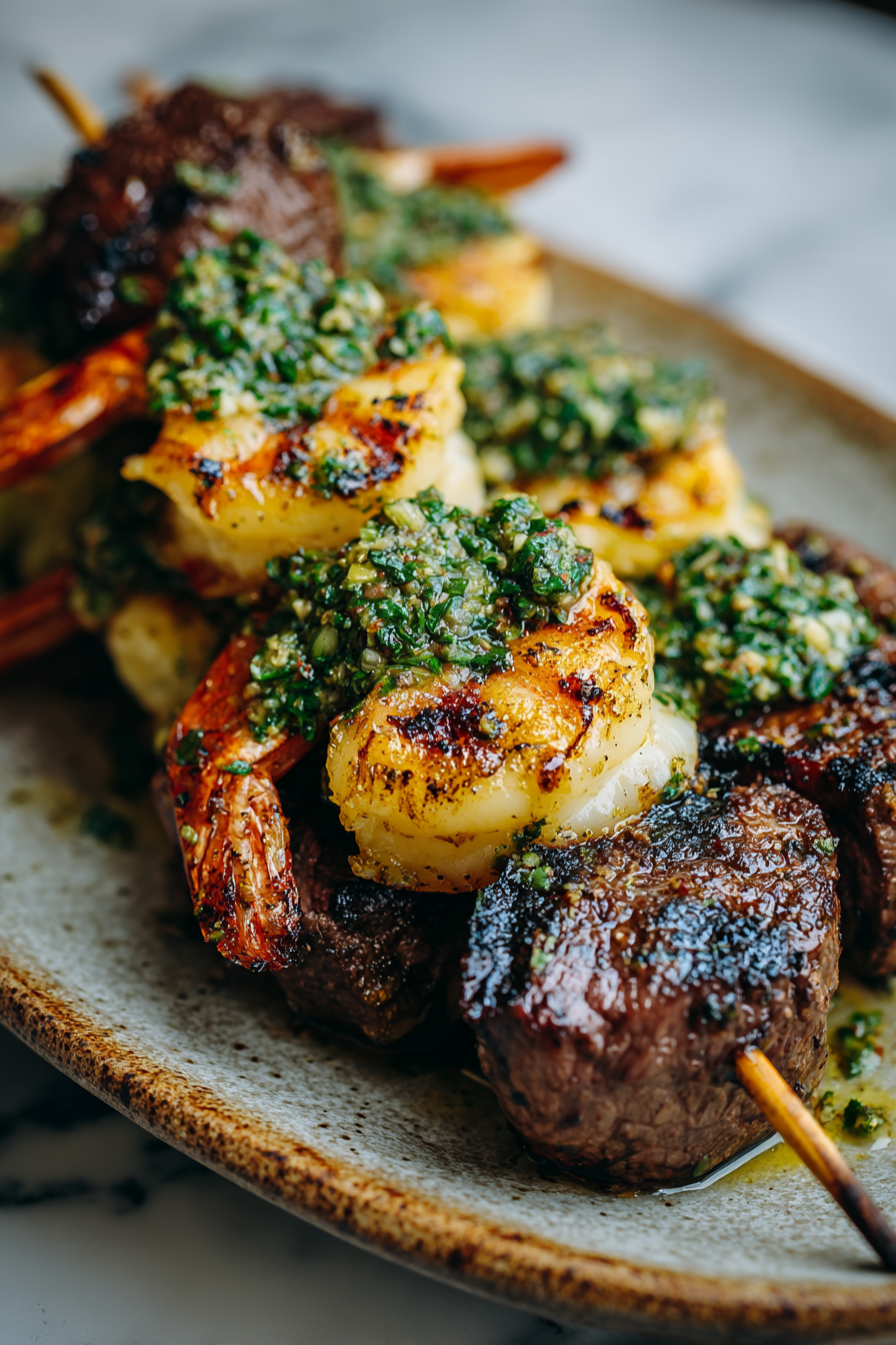 Grilled Surf Turf Skewers with Chimichurri