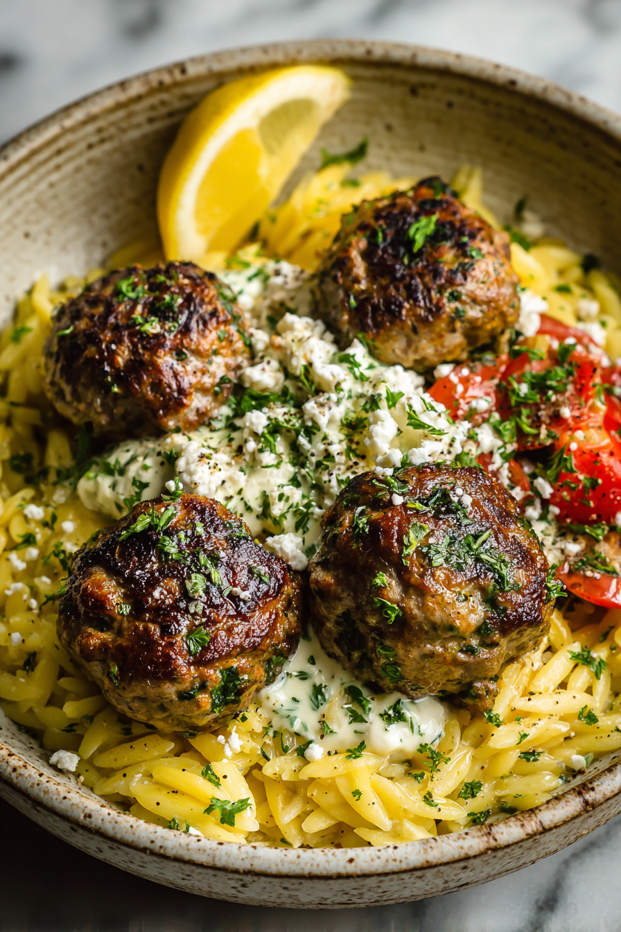 Herby Greek Meatballs with Lemon Orzo