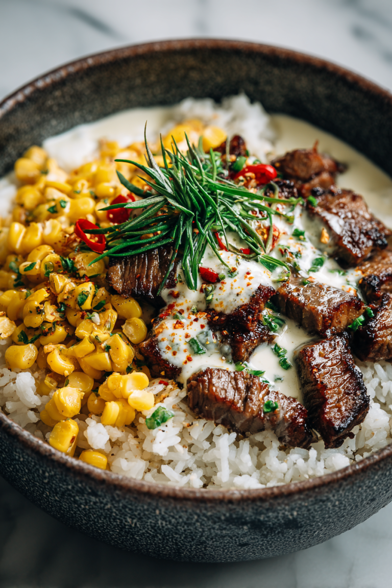 Korean BBQ Beef Bowl with Creamy Corn Sauce