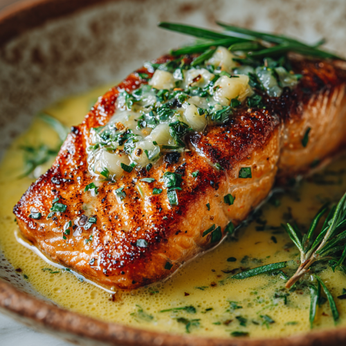 Pan Fried Salmon with Garlic Butter Sauce