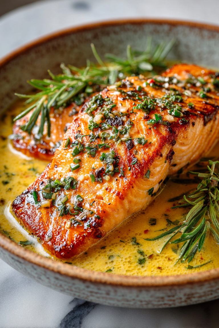 Pan Fried Salmon with Garlic Butter Sauce