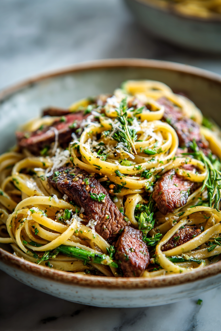 Savory Beef Linguine with Garlic Sauce