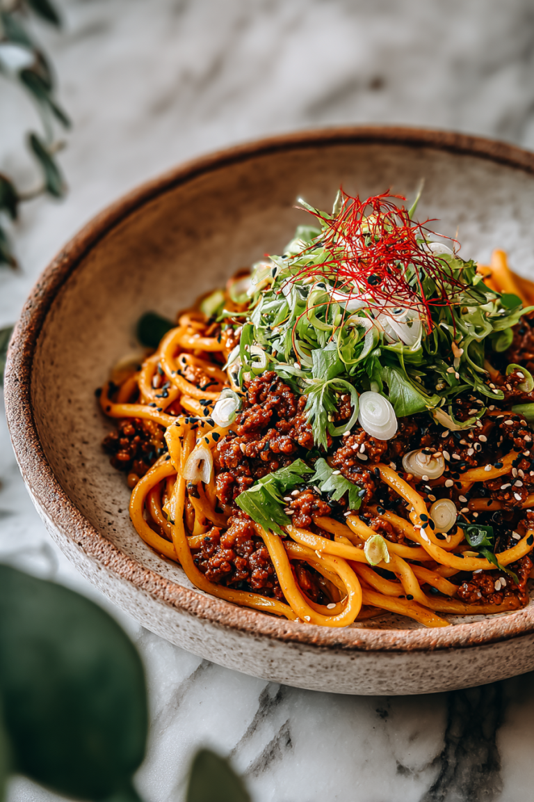 Spicy Peanut Gochujang Noodles with Turkey